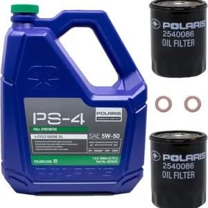 Edwards Oil Change Kit fits Polaris RANGER, RZR, Sportsman, ACE 570 Models With 4 Stroke Engine, Includes 1 Gallon of PS-4 5W-50 Full Synthetic Oil, 2 Oil Filter, 2 Washers